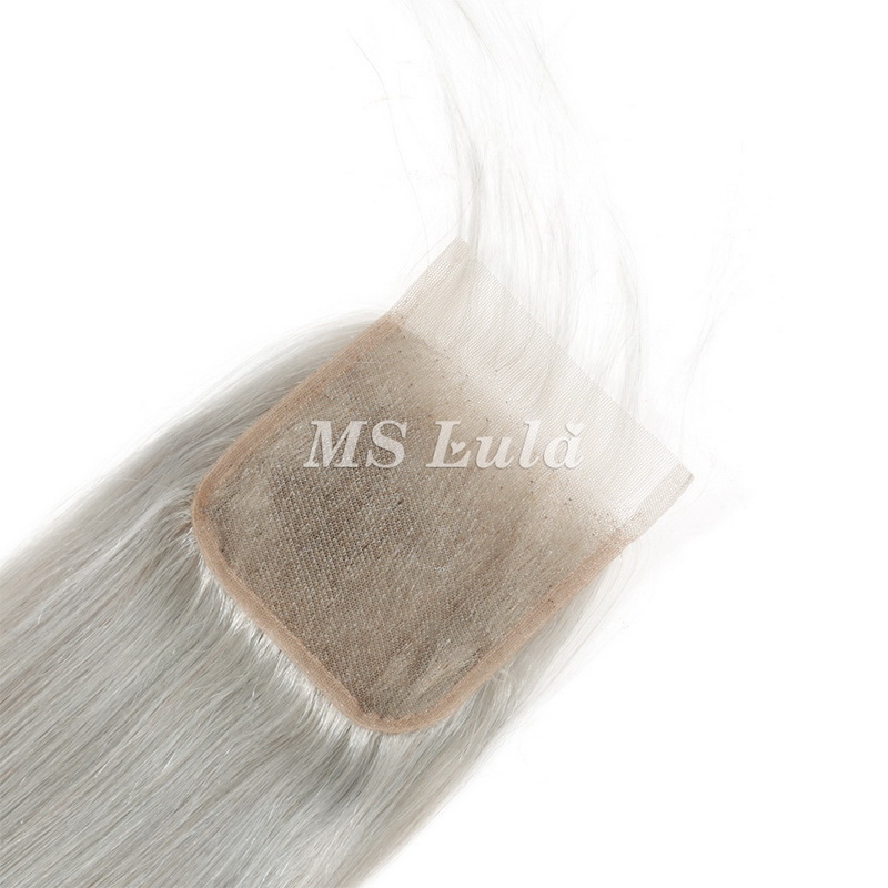 4X4 Silver Grey Virgin Hair Natural Straight Lace Closure - 图片 6